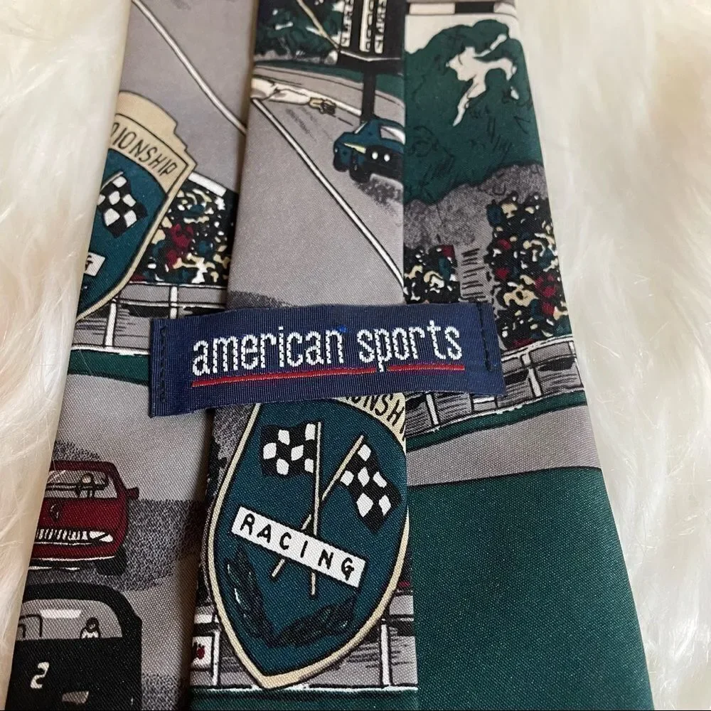AMERICAN SPORTS  Men's Necktie Race Car Polyester Tie Vintage